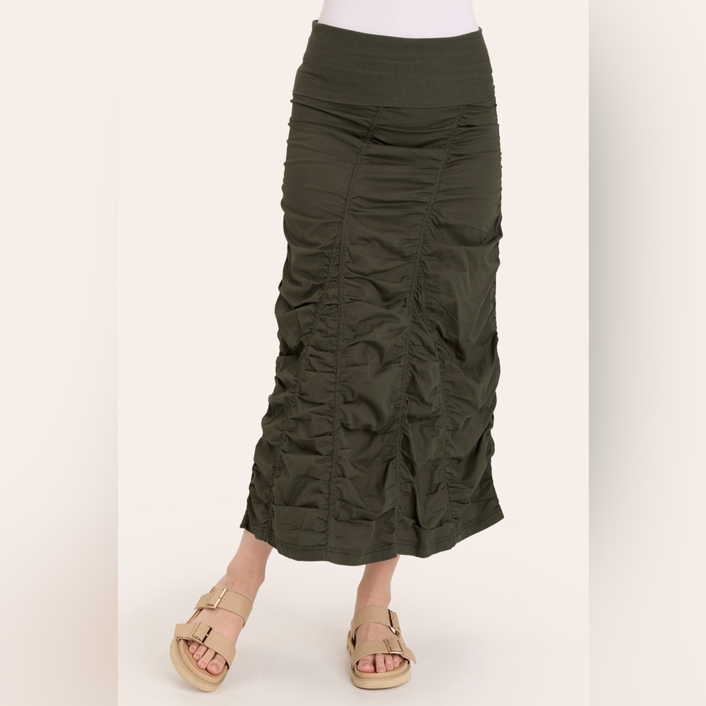 XCVI Maxi Fold over Waistband Peasant Gored Skirt, Olive Green